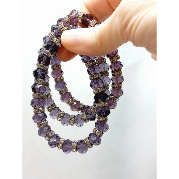 Purple Multi-Faceted Crystal Bracelets Set of 3 w/sparkling crystal rondelles - Picture 1 of 10